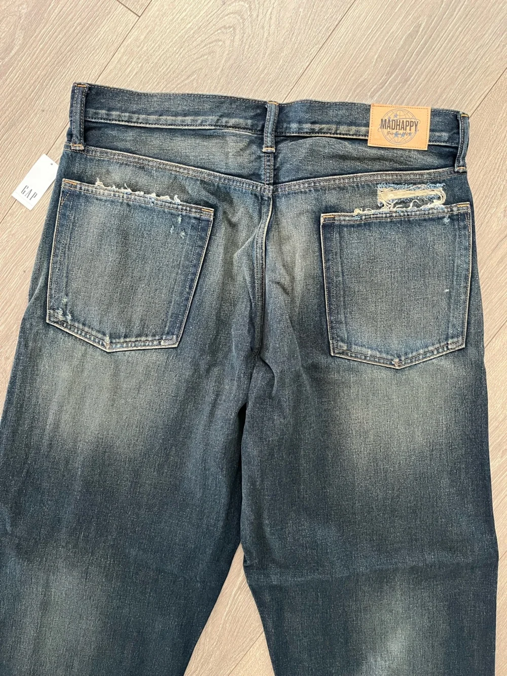 NWT GAP x MadHappy Collab Mens Distressed Dark Blue Jeans Size 34 x 30 & 32x30